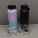 BJPKPK 2 Pack Insulated Water Bottles with Straw Lids, 40oz Stainless Steel Metal Water Bottle with 6 Lids, Leak Proof BPA Free Jugs, Cups, Flasks for Travel, Sports (Lavender Green+Black)