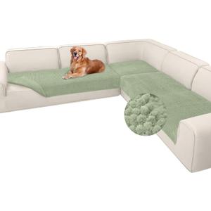 Arfntevss Corner Sectional Couch Covers Plush Chenille L Shape Sofa Cover Thick Soft Slipcovers 3 Pieces Anti Slip U Shaped Sectional Cover Fluffy Fuzzy Furniture Protector (XX-Large, Sage Green)