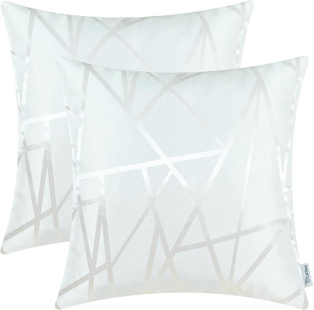 CaliTime Pack of 2 Throw Pillow Covers Cases for Couch Sofa Home Decor Modern Shining & Dull Contrast Triangles Abstract Lines Geometric 18 X 18 Inches White (18" x 18" (Pack of 2), Triangles - White)