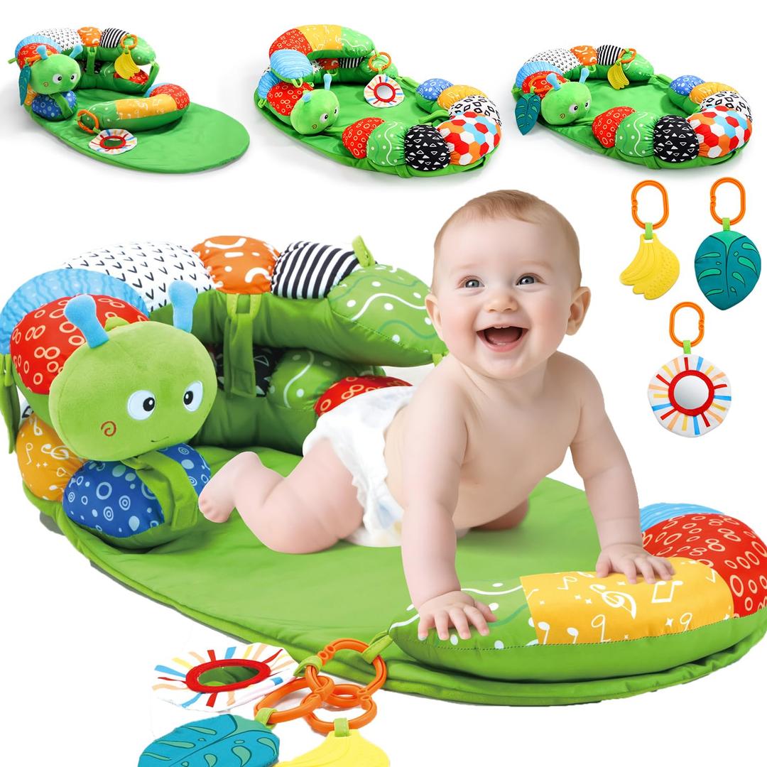 Tummy Time Pillow Mat for Baby, Detachable Caterpillar Play Mat for Newborns,Play Mat with Soft Baby Toys, Christmas Gifts for Babies Boy Girl