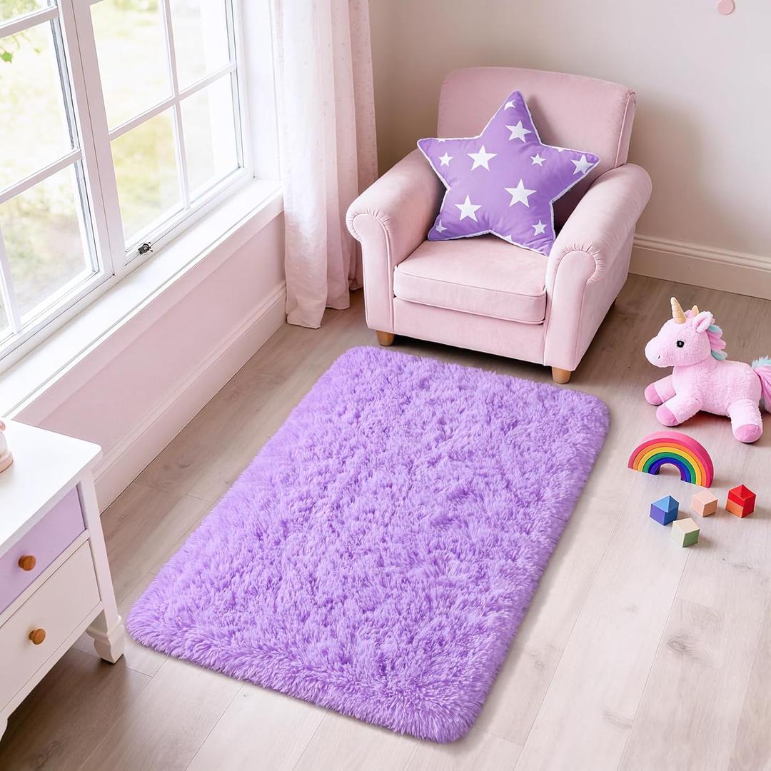 Merelax Fluffy Rug Shaggy Area Rug, Purple 2x3 Small Rugs for Bedroom, Mini Fuzzy Plush Kids Bedside Rug, Soft Non-Slip Entryway Throw Rugs Shag Catpet for Living Room Nursery Room Home Decor