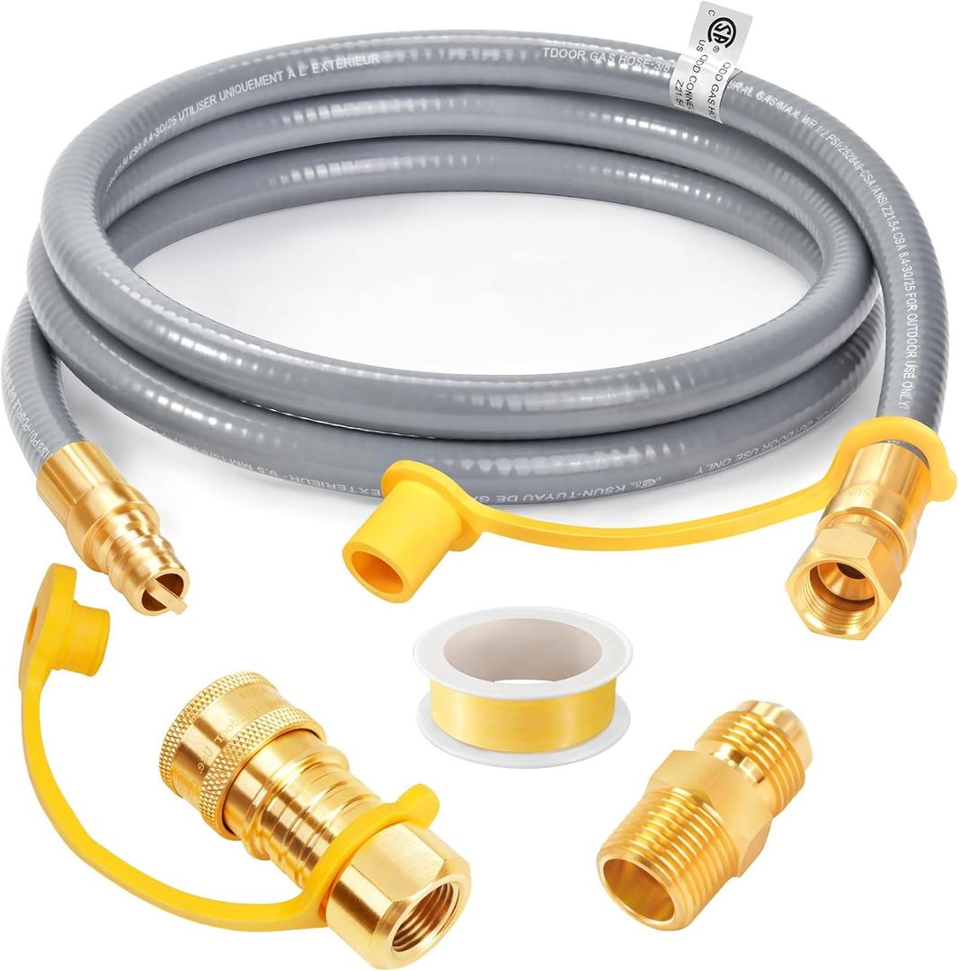 GasSaf 6FT 3/8" ID Natural Gas Hose, Natural Gas Grill Hose Conversion Kit Suitable for Weber Grills, Blackstone Griddles, Generator, Patio Heater (with Sealing Tape)