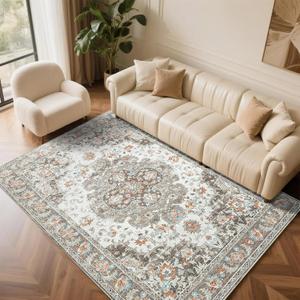 6x9 Area Rug for Living Room, Machine Washable Rugs with Non-Slip Backing for Bedroom, Vintage Throw Rugs Low Pile Carpet for Dining Room Kitchen Office Home Decor, Brown