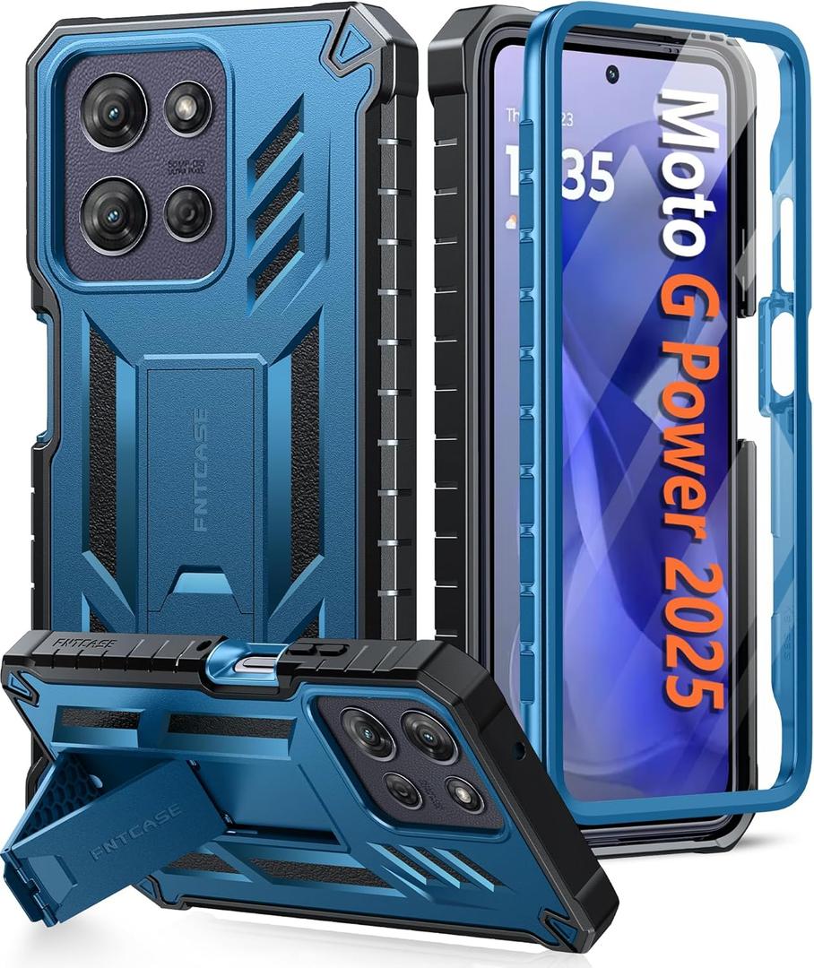 FNTCASE for Motorola Moto G-Power-5G-2025 Case: Military Grade Drop Proof Protection Mobile Cover with Kickstand | Matte Textured Rugged Shockproof TPU | Protective Sturdy Phone Case - Blue