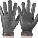 Winter Fashion Genuine Leather Gloves for Men, Cashmere Warm Lined Finger Touchscreen Texting Driving Gloves (Black, L)