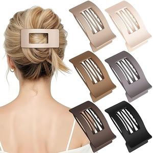 6 Pcs Large Flat Hair Clips for Women Girls - French Rectangle Lay Down Flat Hair Claw Clips for Thick Thin Hair, Comfortable Curved design, Matte Non-slip Strong Hold Hair Accessories, Neutral
