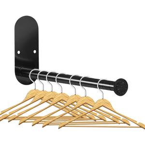 2-Section Stainless Steel Clothes Hanger Storage, Retractable Space Saving Clothes Hanger Storage Organizer, Wall Mount Clothes Rack Organizer, Adhesive or Drilling Installation (Black)