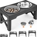Elevated Dog Bowls with Slow Feeder, 4 Adjustable Heights Raised Dog Bowl Stand with Two 1.3L Stainless Steel Food & Water Bowls, Adjusts to 2.8, 8.6, 10.2, 11.8 for Large Medium, Small Dog & Cats