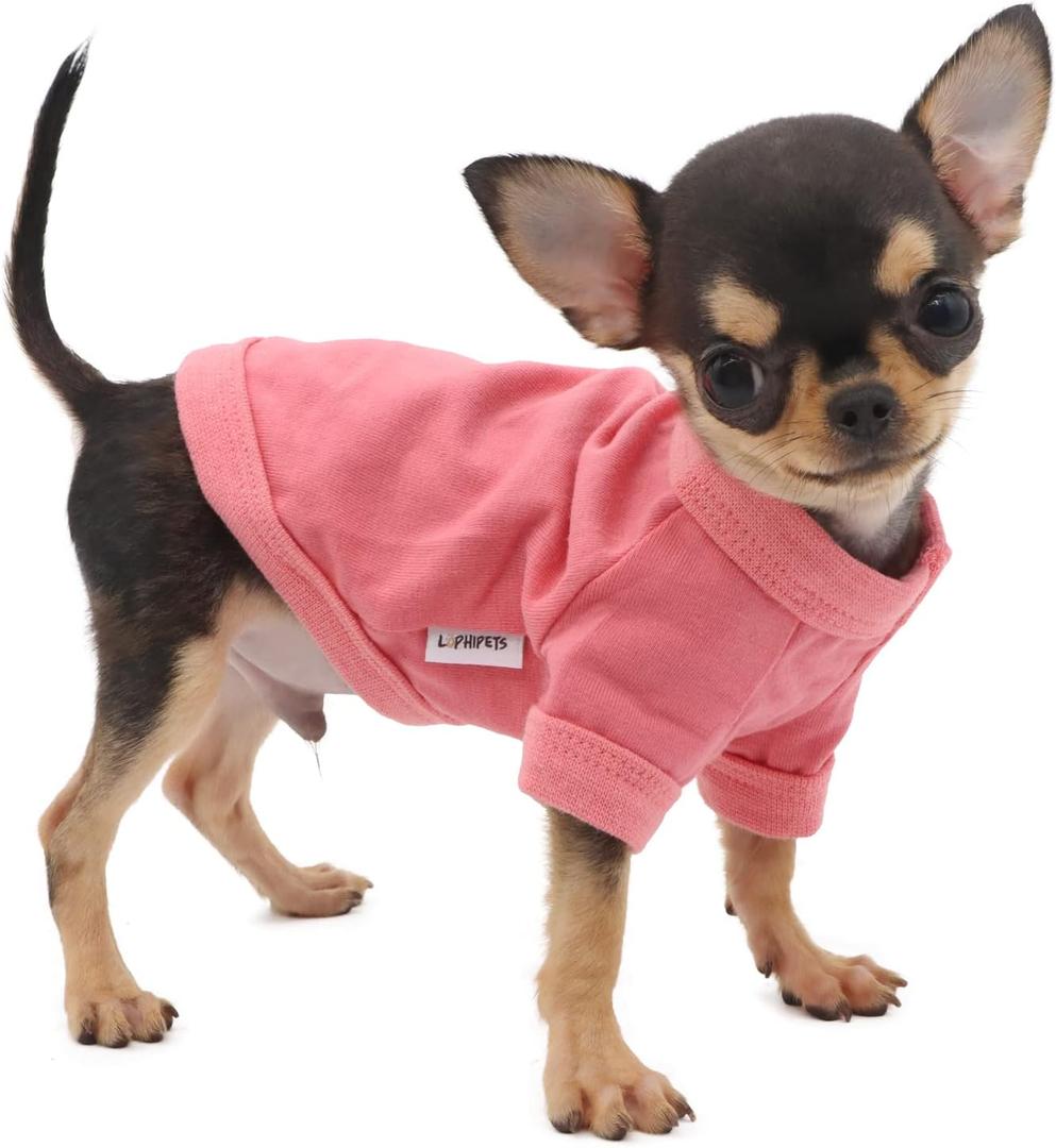 LOPHIPETS 100% Cotton Dog Tee Shirt for Small Dogs Teacup Chihuahua Yorkie Puppy Clothes-Pink/XXS