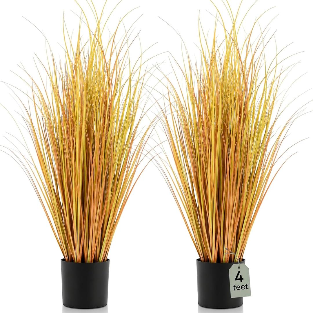 Jexine 2 Pieces 4 ft Tall Artificial Grass Plant Potted Artificial Greenery Floor Plants Fake Pampas Grass Tall in Pot for Housewarming Gift House Garden Bathroom Lobby Indoor Outdoor(Fall)