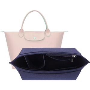D.DUO Purse Organizer, Multi-Pocket Felt Handbag Organizer, Folding Tote Bag organizer insert for Insert Wallet Organizer Suitable for Longchamp (Dark Blue, Large)