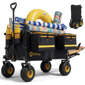 Sekey Heavy Duty Beach Wagon with 9" Big Sand-Proof Wheels, 300L Oversized Foldable Beach Cart with Cooler| Adjustable Handle & Balloon Tires for Sand, Camping,Vacation