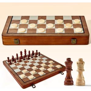 Wood Chess Sets for Beginer - Chess Boards for Adults 15.4'' Storage Box - Handcrafted Portable Travel Chess Game with Pieces Storage Slots (Pine - Professional)