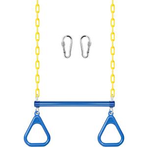 LadyRosian 17" Trapeze Bar Swing Set Gym Rings 47" Heavy Duty Chain Swing Set Accessories with Locking Carabiners Plastic Coated Chains Monkey Bars for Backyard, Playroom (Blue)