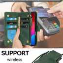 RANYOK Wallet Case Compatible with iPhone 17 Case, with 6 Card Holder RFID Blocking, PU Leather Zipper Flip Wallet Pocket, Kickstand, Wrist Strap | Protective Phone Cover for 17,Black Green