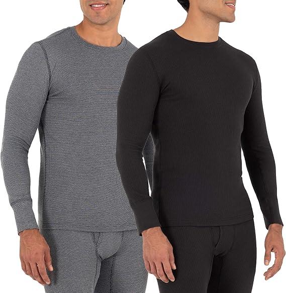 Fruit of the Loom Men's Recycled Waffle Thermal Underwear Crew Top (1 and 2 Packs), XL
