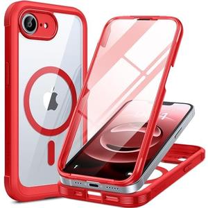 Miracase Magnetic for iPhone 16e Case Full-Body Phone with Built-in Glass Screen Protector, [Compatible with MagSafe] Military Drop Proof 16E Cover Bumper 6.1 inch, Red