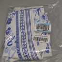 Thick Linen Rectangle Tablecloth - White and Blue Floral Waterproof Rustic Toile French Country Table Cover Farmhouse Decoration, Suitable for Home, Kitchen Dining Tablecloth 60 x 84 Inch