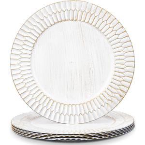 13" White Chargers for Dinner Plates, Decorative Charger Plates, Plastic Charger & Service Plate 6 Pack Table Setting Bulk Wedding, Thanksgiving, Festival