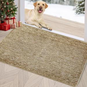 REFETONE Indoor Doormat, Front Door Mat 20"x32" Absorbent Rubber Backing Non Slip Back Door Mats, Washable Low-Profile Inside Floor Mat Door Rugs for Entryway, Resist Dirt Mud Mat for Dogs, Coffee