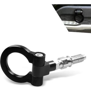 Car Front Bumper Tow Hook, Screw-on Smooth Towing Trailer Puller, Alloy Rustproof Racing Style Pull Ring, Universal Heavy-duty Tuning Accessory for Most European Car Truck SUV (Black) (1 PC)