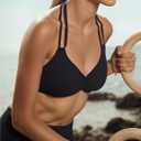 AJISAI Womens Halter Bikini Top Triangle V Neck Bathing Suit Top Low Impact Padded Sports Bra (Black, M)