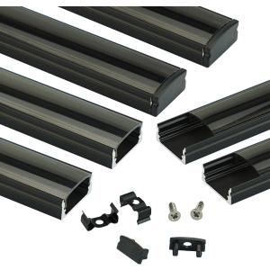 Muzata 6Pack 3.3FT/1M LED Channel Black Aluminum U Shape LED Strip Channel with Transparent Smoky Black Cover Easy Installation U1SW BB 1M