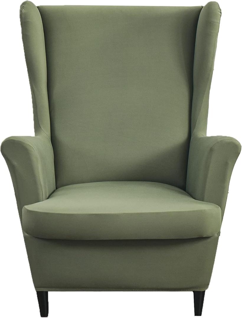 HZDHCLH Wingback Chair Slipcovers 2 Piece,Stretch Spandex Wing Chair Covers for Living Room Armchair,Washalbe Sofa Slipovers (Olive Green) (A16)