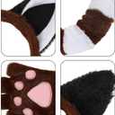 Cat Halloween Costume Accessory 5 Pcs Set with Ears Headband Paws Gloves Bow Tie Tail for Adults Animal Costume Bear,Mouse