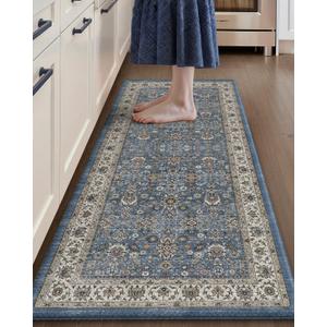 Color&Geometry Anti Fatigue Kitchen Mats for Floor 24x59, Vintage Decor, Easy Clean, Waterproof & Oil Proof, 0.4" Thick Cushioned, Non-Slip Kitchen Runner Rug for Sink, Laundry, Office, Blue