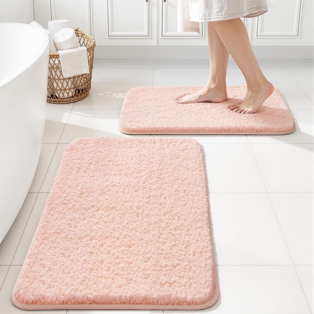 MIULEE Blush Bathroom Rugs Set 2 Piece, Soft Absorbent Microfiber Bath Mat Set, Non Slip Quick Dry Machine Washable Plush Shaggy Bath Rugs for Bathroom Floor, Tub and Shower, 16x24 inches