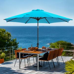 wikiwiki 9 FT Patio Umbrellas Outdoor Table Market Umbrella with Push Button Tilt/Crank, 8 Sturdy Ribs, Fade Resistant Waterproof POLYESTER DTY Canopy for Garden, Lawn, Deck, Backyard & Pool, Sky Blue