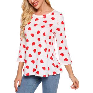 SATINIOR Womens Valentines Shirts 3/4 Sleeve Heart Prints Tops Round Neck Blouse Tee Shirts (Small, Red White)