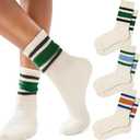 Fszsaa Fun Novelty Retro Striped Crew Socks For Women Sporty Calf Casual Cotton Tube Socks Women (Beige)