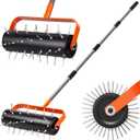 Walensee Rolling Lawn Aerator, Heavy Duty Manual Aerator Tool with 42 Spikes, Lawn Spike Aerator Roller with 71" Adjustable Handle, Soil Penetrator Push Lawn Aeration for Garden Yard Patio