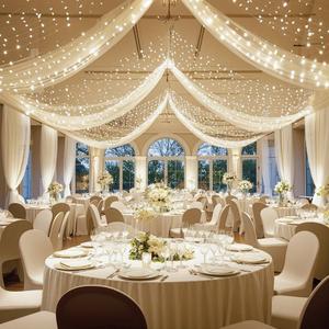 Draping Fabric with String Lights: 6 Panels 10ft Long White Chiffon Curtains - Ceiling Bedroom Home Decorations Drapery