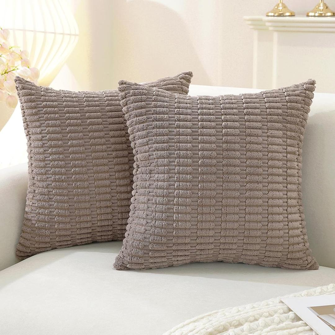 Set of 2 Corduroy Decorative Throw Pillow Covers 20x20 Inch, Boho Striped Pillow Covers Farmhouse Home Decor for Sofa Living Room Couch Bed,Coffee