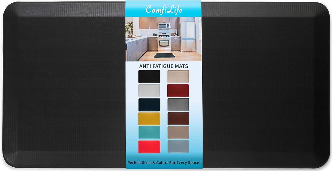 ComfiLife Anti Fatigue Floor Mat 3/4 Inch Thick Kitchen Mats for Floor, Standing Desk Mat, Kitchen Rug Comfort at Home, Office Durable Stain Resistant Non-Slip Bottom (20" x 39", Black)