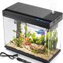 Vehipa Fish Tank 2.4 Gallon Aquarium with Heater, 3-in-1 Silent Pump with Filteration & Oxygenation & Circulation, 7-Color Timer Cycle Light, Temperature Display, Humidifier, HD Glass Fish Bowl