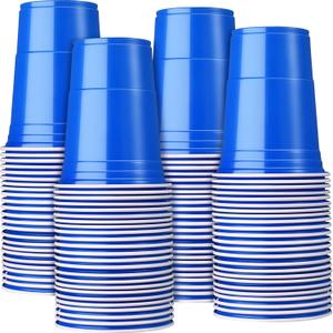 Mimorou Blue 200 Pack 16 oz Plastic Cups Bulk, Disposable Cups for Party Graduation Mardi Gras Wedding Stackable Beverage Drinking Tumbler Heavy Duty for BBQ Birthday Baby Shower