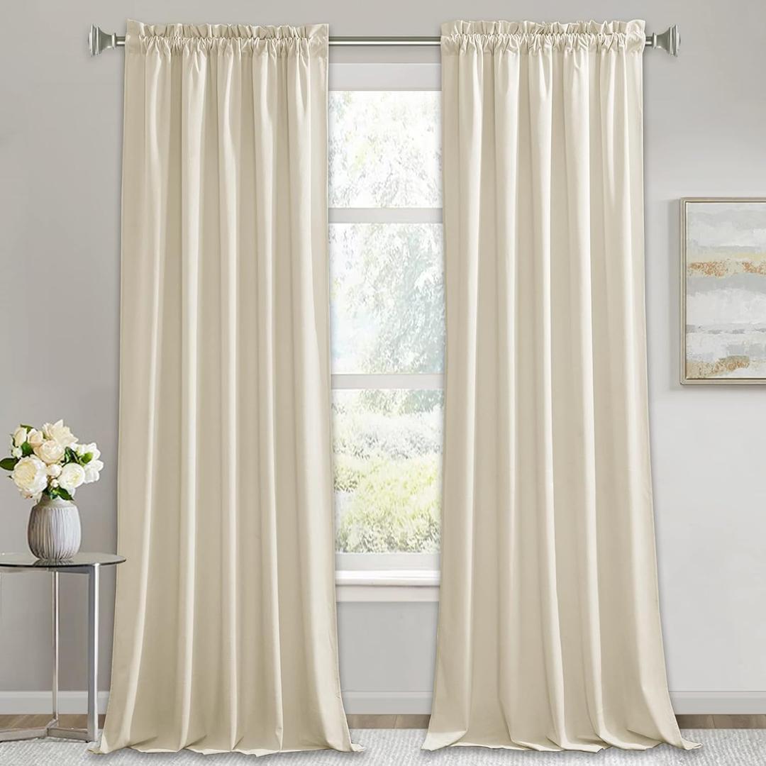 RYB HOME Beige Velvet Curtains 84 inches 2 Panels Set - Plush Soft Modern Decorative Drapes Rod Pocket Window Treatment Panels for Bedroom Living Room Dining Room, W52 x L84