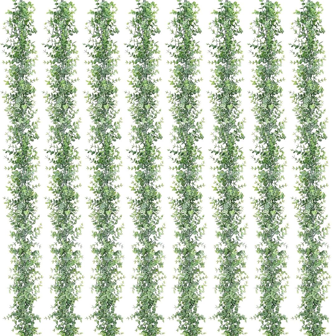 Dolicer 8 Pack Faux Eucalyptus Greenery Garland, 48FT Artificial Eucalyptus Leaves Vine, Fake Hanging Garlands Wedding Backdrop Arch Wall Table Party Decor (Grey Green)