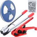 MYFAMIREA Heavy Duty Banding Strapping Kit with Tensioner Tool, 0.55'' x 3937'' Polypropylene Packaging Strapping Roll, 100 Metal Seals, Sealer Tool for Pallets, Logistics, Warehouse (Red)
