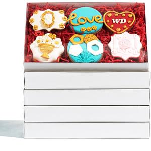 RomanticBaking 50 Pack Small Cookies Boxes with Window 9 1/2" x 6" x 1 1/4" Pastry Bakery Boxes for Macaron,Cakesicle,ricek rispy treats, Browine (White)