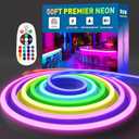50FT RGB LED Neon Rope Lights Remote Control, AC 110-120V Outdoor Color Changing Neon Strip IP65 Waterproof, Connectable and Cuttable, for Home Commercial Festival Contour Ambient Lighting Decor (RGB (Red, Green, Blue))