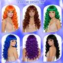 Royal Blue Wig for Women Long Wavy Wigs Heart Sunglasses Pack, Colorful Curly Long Hair with Air Bangs Funny Party Supplies for Nightclubs Music Festival Drag Queen Theme Party Fashion Show