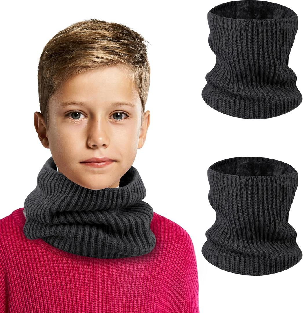 Kids Neck Warmer Winter Neck Gaiters,Fleece Balaclava Cold Weather Windproof Face Mask for Boys Girls (Black+black)