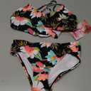 Kanu Surf Girls' Karlie Flounce Bikini Beach Sport 2 Piece Swimsuit (10, Tropical Dance Black)