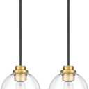 Pendant Lights Kitchen Island 2 Pack, 7" Black and Gold Hanging Lights Fixtures with Clear Glass Globe Shade, Modern Kitchen Island Lighting for Bathroom, AD-22280-1P2-KG