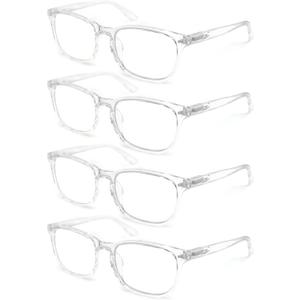 Clear Reading Glasses Women Blue Light Blocking Readers +2.00 Transparent Square Cheaters Glasses 4 Pack Reduce Eyestrain Protect Eyes